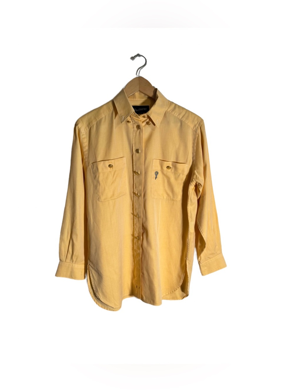 Escada Sport Button Down Shirt Women's Small Cotton Yellow Embroidered VTG